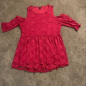 Torrid plus size red lace babydoll top with sleeves 2XL